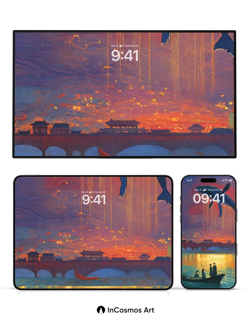 Surreal Whispers Wallpaper with Floating Leviathan