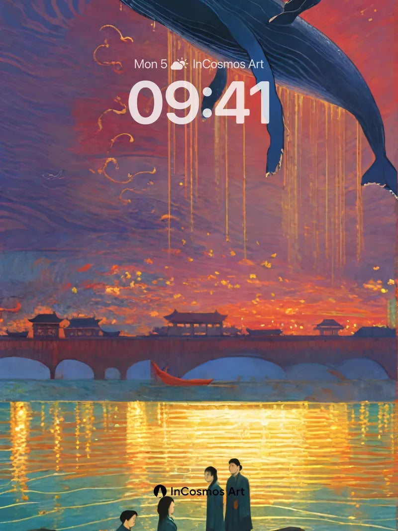 Surreal Whispers Wallpaper with Floating Leviathan