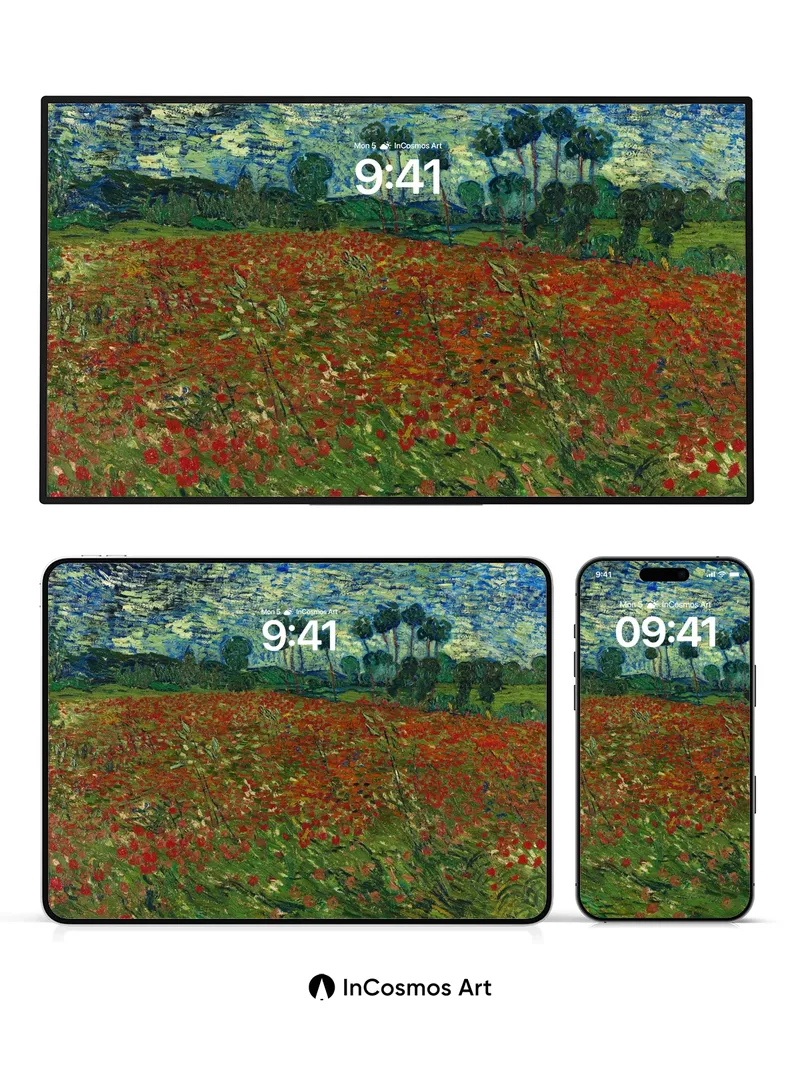 Whirlwind Poppy Field Wallpaper with Van Gogh Swirls