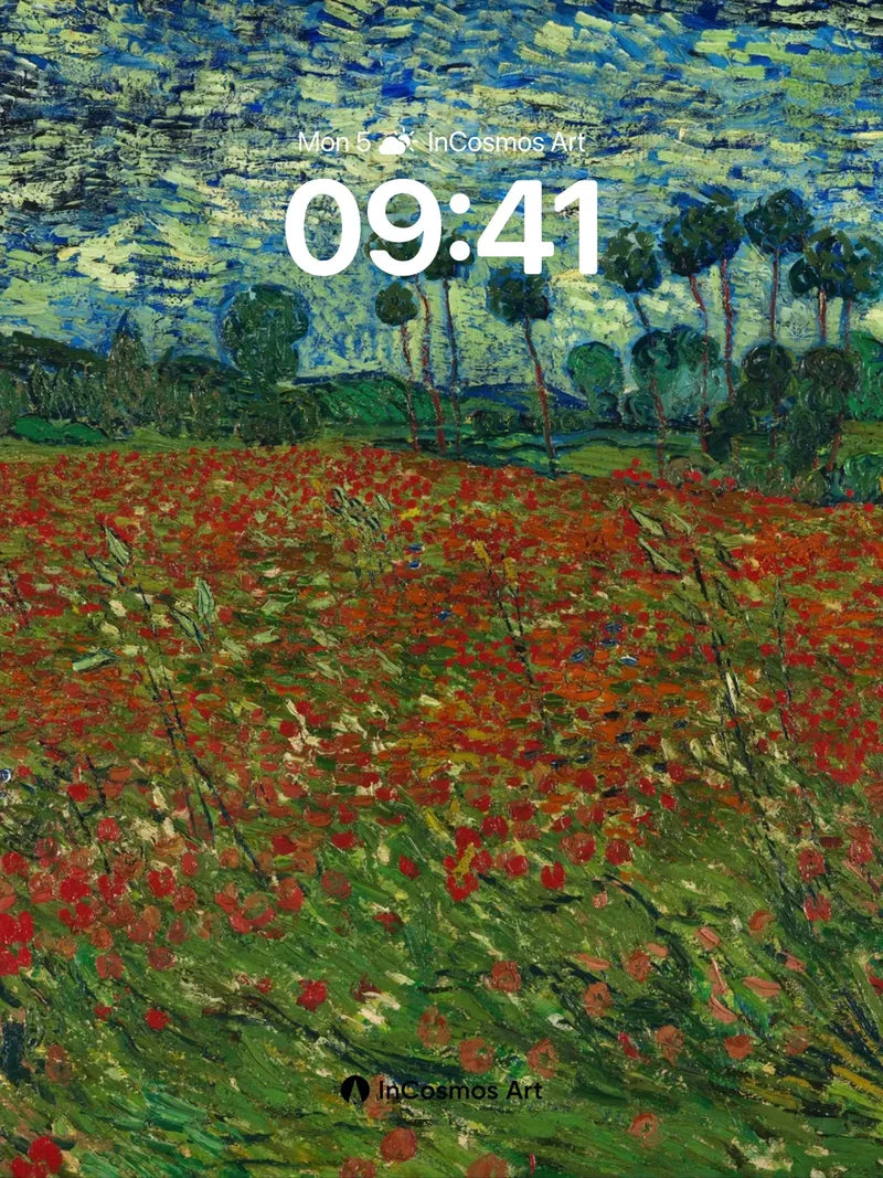 Whirlwind Poppy Field Wallpaper with Van Gogh Swirls
