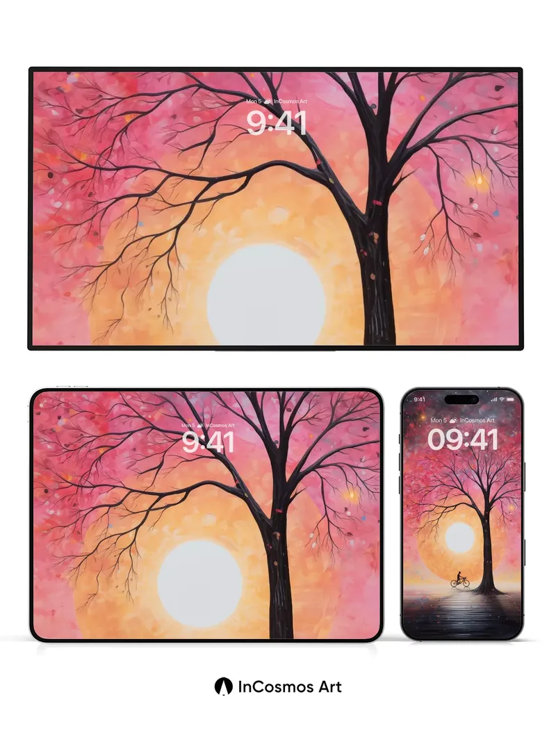 Silhouetted Solitude Wallpaper with Cosmic Tree