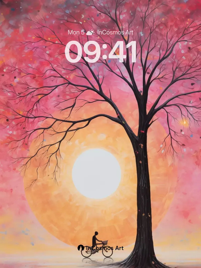 Silhouetted Solitude Wallpaper with Cosmic Tree