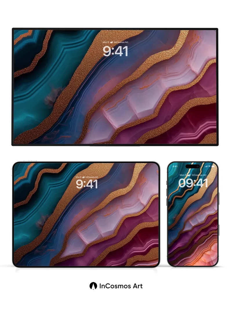 Luminous Agate Wallpaper with Golden Veins