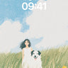 Serene Meadow Wallpaper with Canine Companion wallpaper for iPhone, iPad & Mac