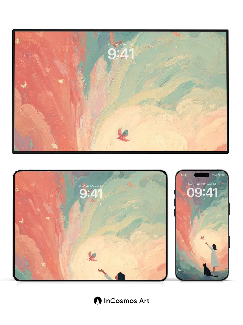 Whispering Vortex Wallpaper with Floating Feathers