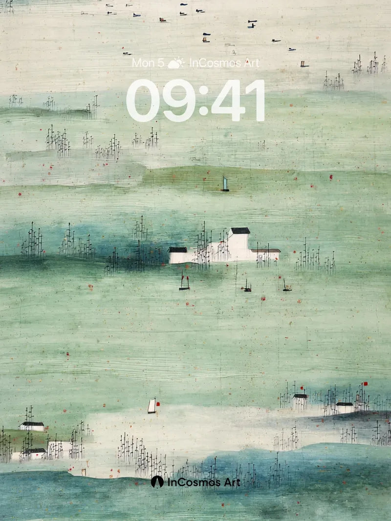 Serene Jade Mist Wallpaper with Floating Islands wallpaper for iPhone, iPad & Mac