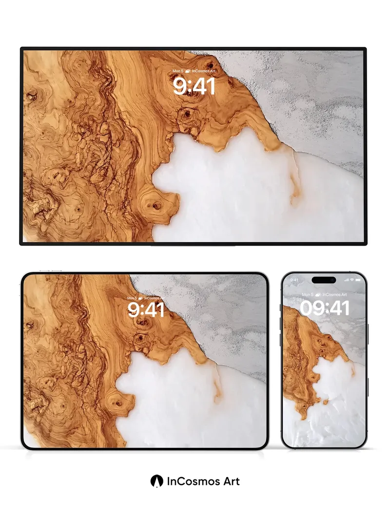 Stone Vein Wallpaper with Living Wood Edge