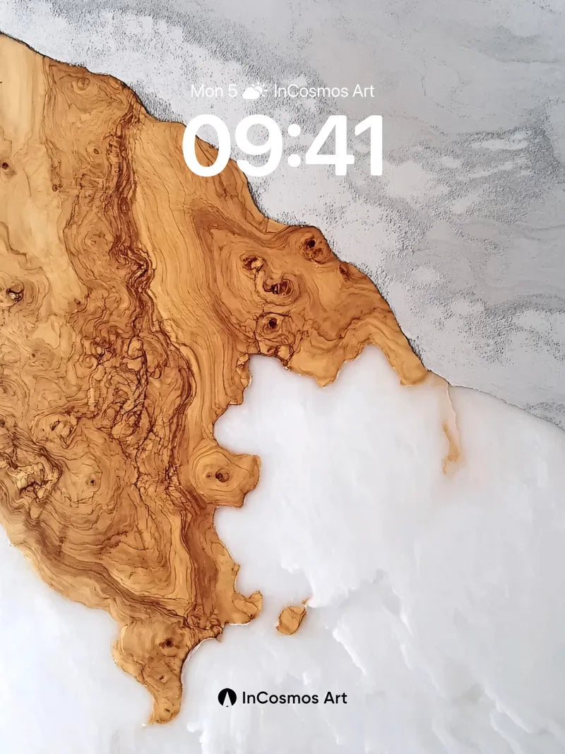 Stone Vein Wallpaper with Living Wood Edge