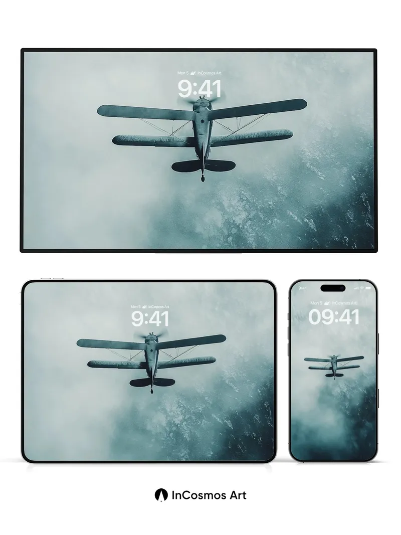 Cloud-Drift Biplane Wallpaper with Midnight Skies