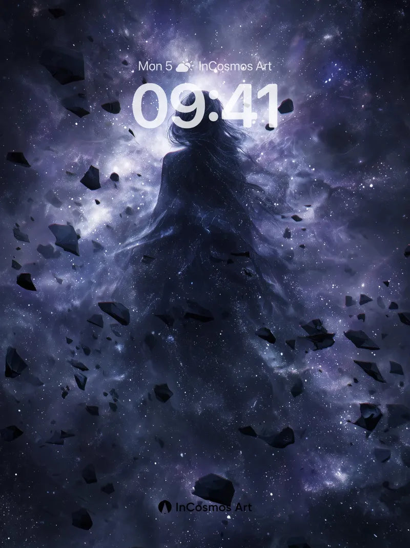 Cosmic Silence Wallpaper with Floating Fragments wallpaper for iPhone, iPad & Mac