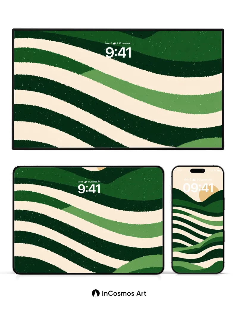 Serenity Wave Wallpaper with Sunlit Peaks