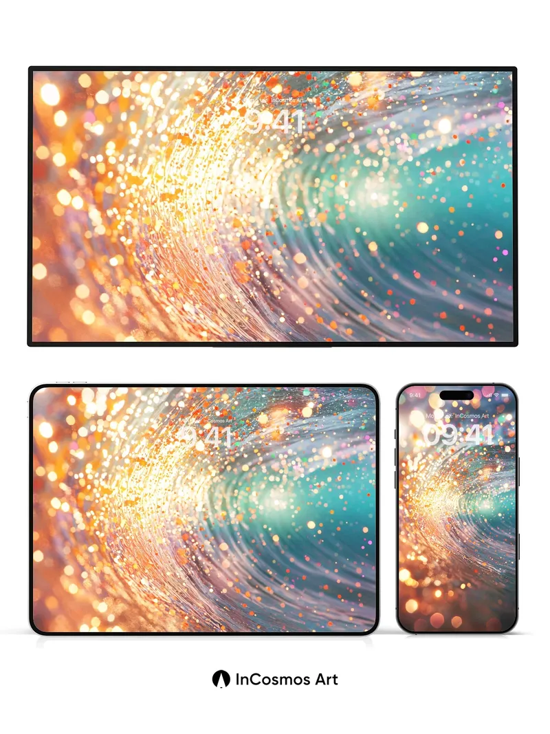 Luminous Wave Wallpaper with Cosmic Sparkle