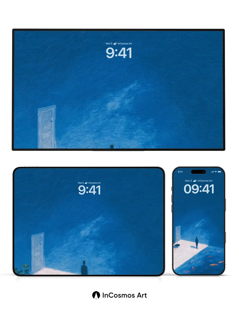 Lonely Blue Horizon Wallpaper with Floating Door