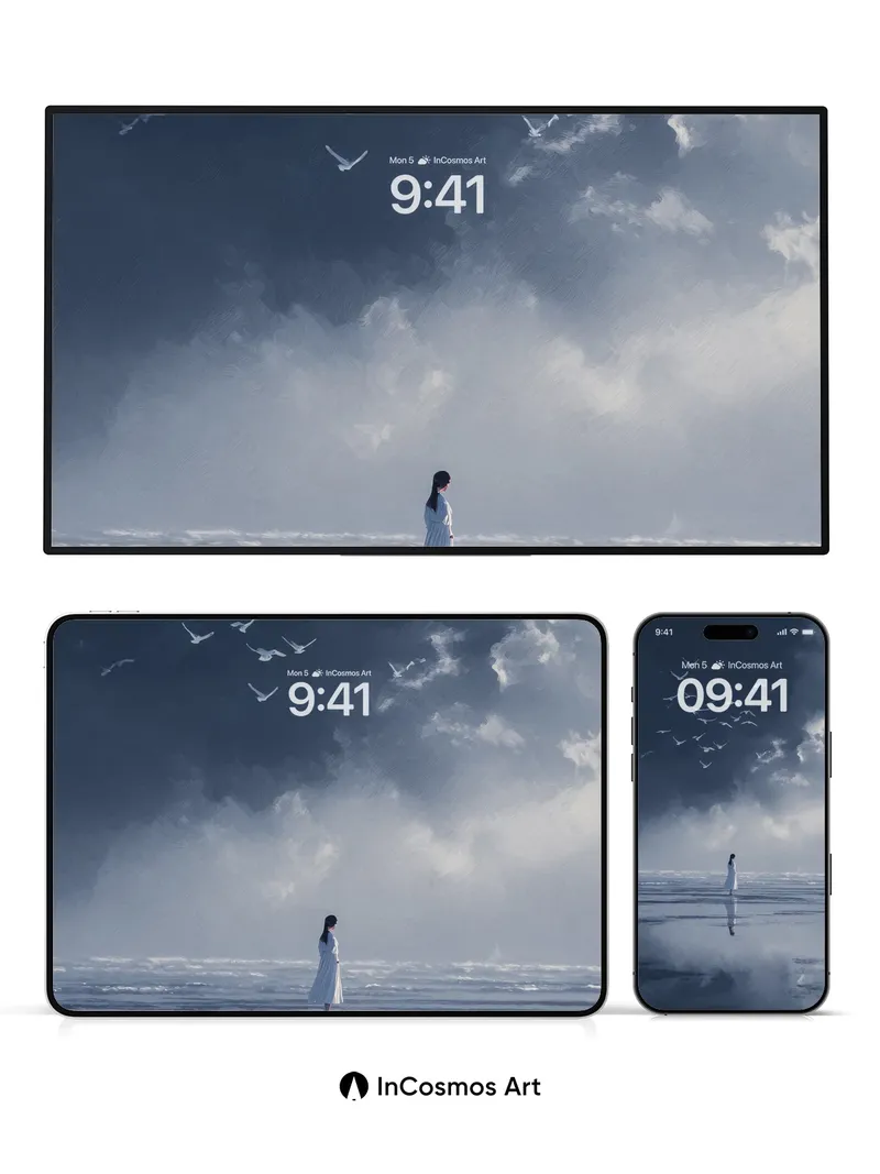 Serenity Skyline Wallpaper with Reflective Tide