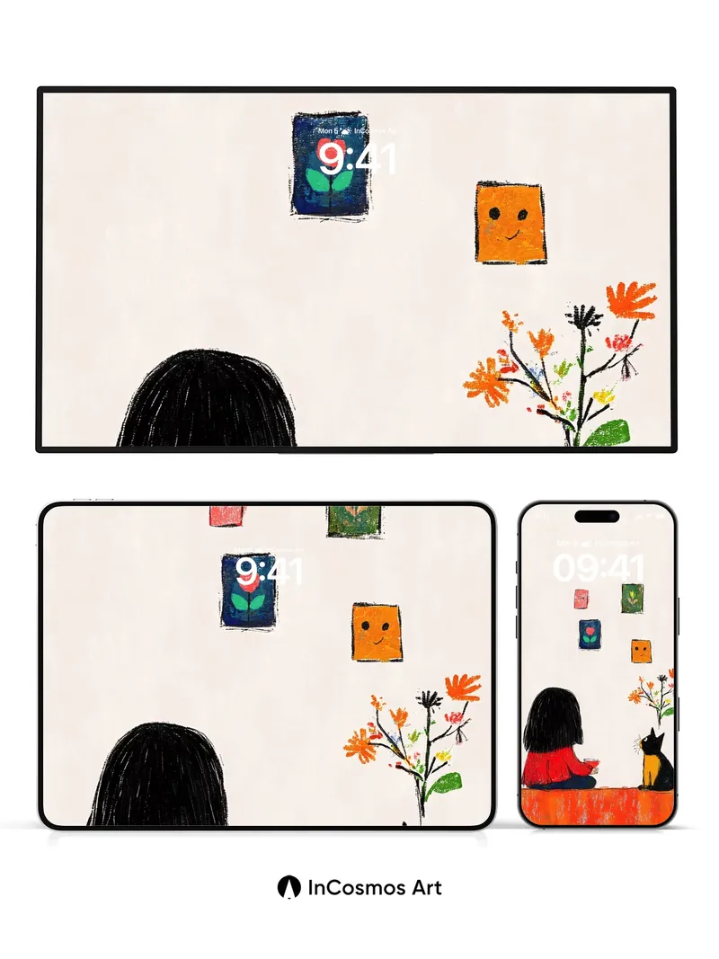 Whispering Stillness Wallpaper with Feline Gaze