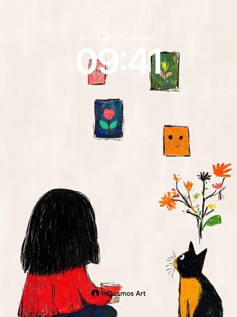 Whispering Stillness Wallpaper with Feline Gaze