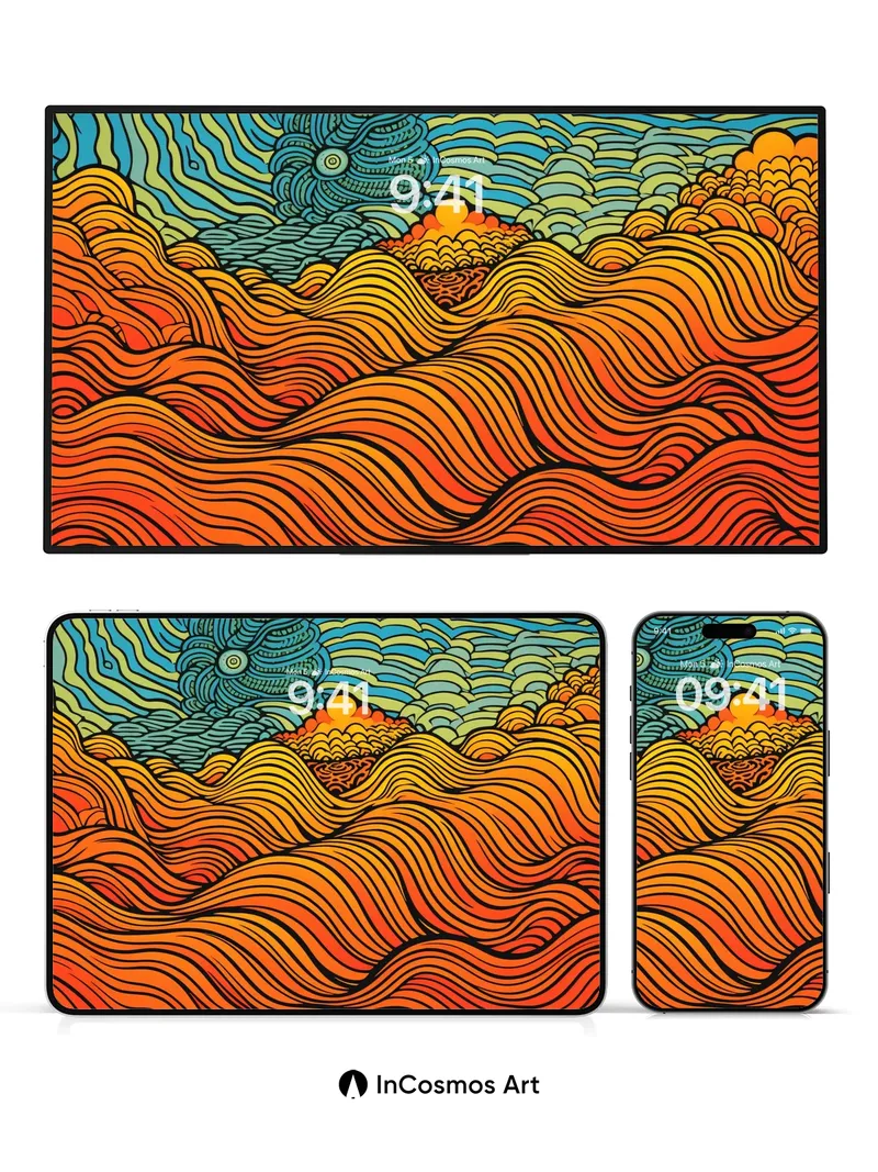 Crimson Wave Wallpaper with Swirling Sky