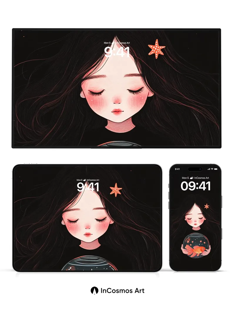 Stellar Serenity Wallpaper with Goldfish Globe