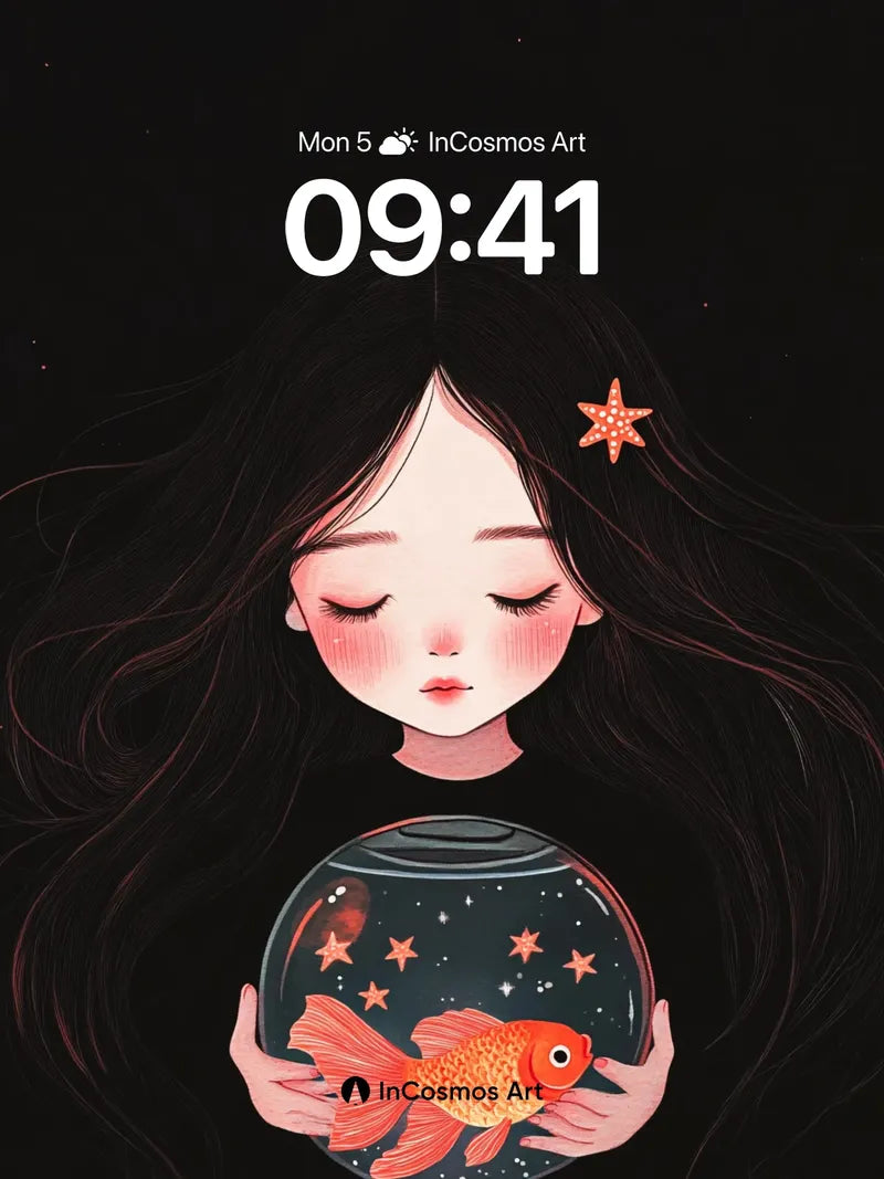Stellar Serenity Wallpaper with Goldfish Globe