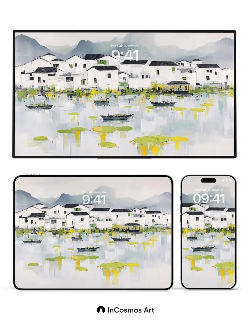 Serenity Watercolor Wallpaper with Floating Lilies