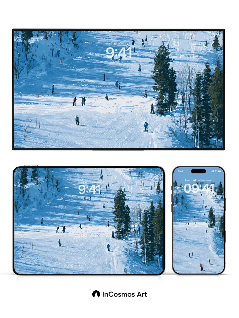 Serenity Slope Wallpaper with Winter Light Trails