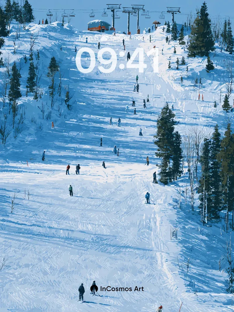 Serenity Slope Wallpaper with Winter Light Trails