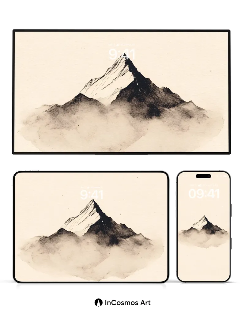 Serenity Peak Wallpaper with Ink Mist