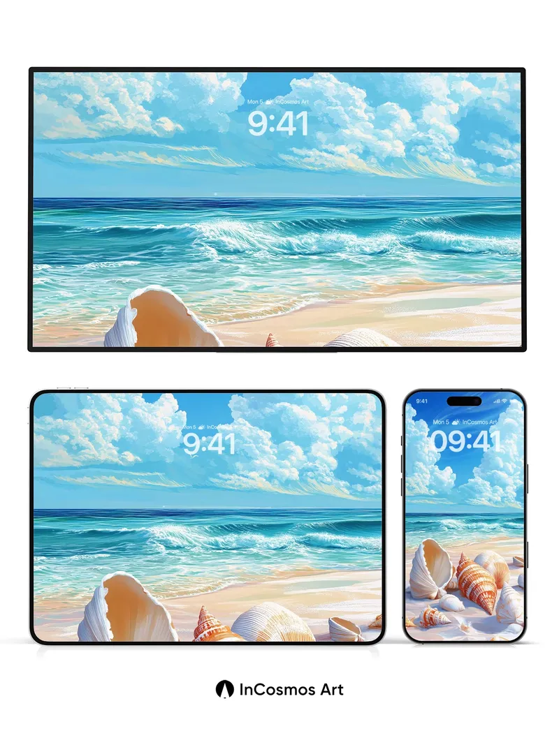 Serenity Shell Wallpaper with Ocean Light