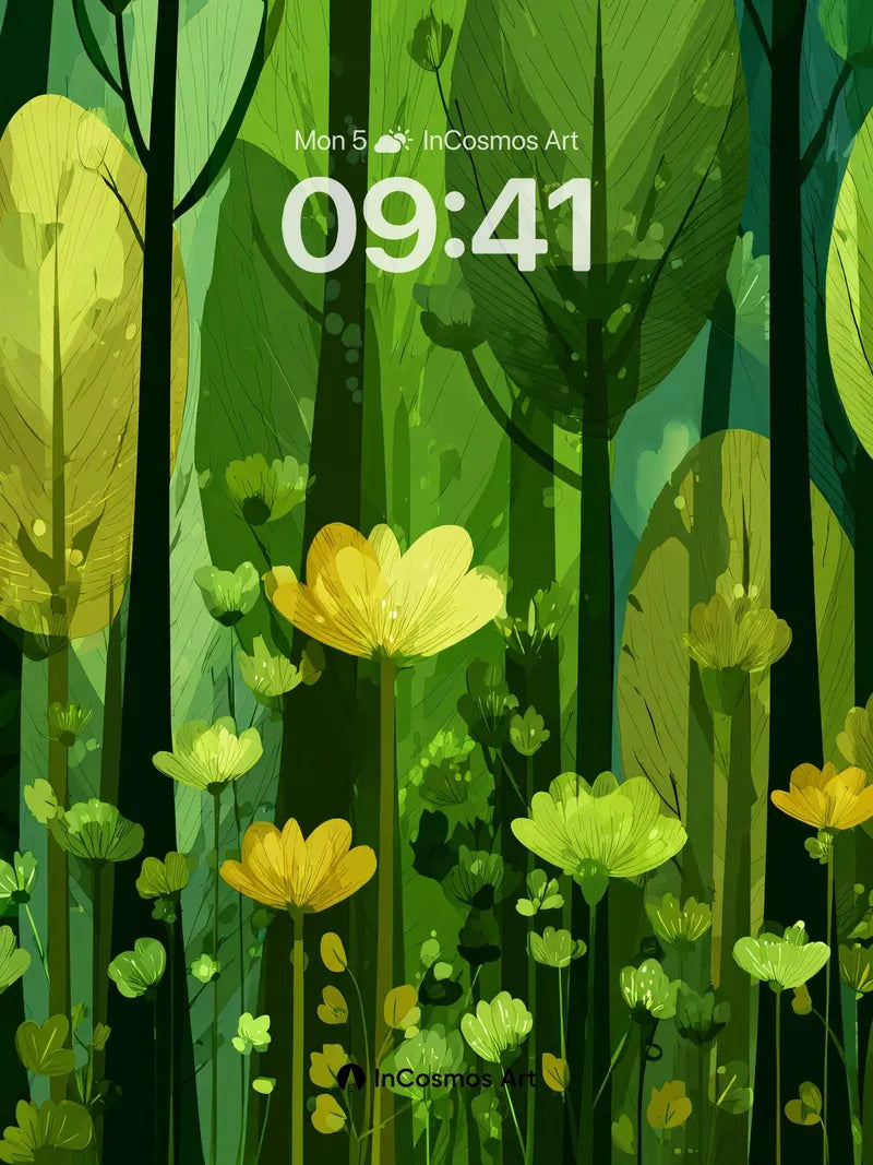 Luminous Forest Wallpaper with Golden Petals wallpaper for iPhone, iPad & Mac