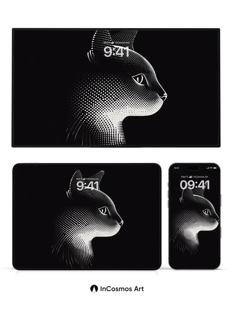 Silent Echoes Wallpaper with Dot Matrix Feline