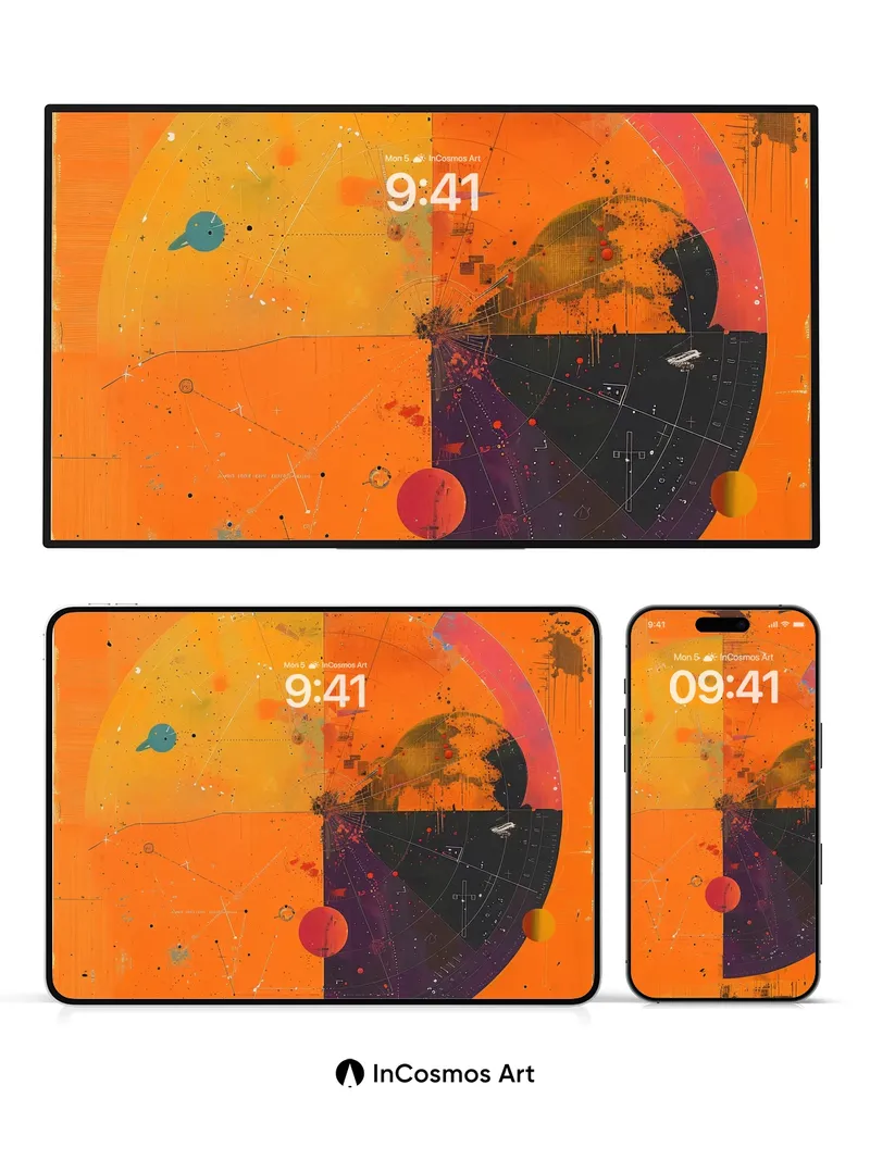 Cosmic Circuit Wallpaper with Celestial Grids