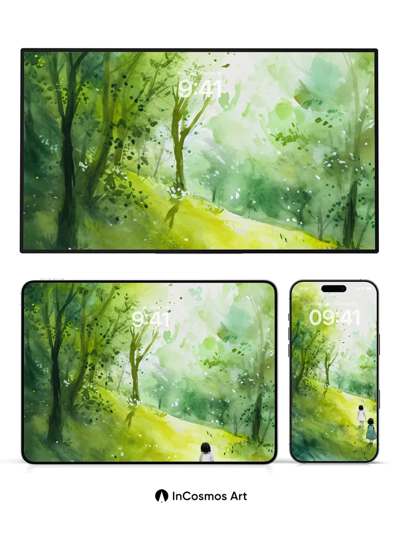 Whispering Green Wallpaper with Sunlit Paths