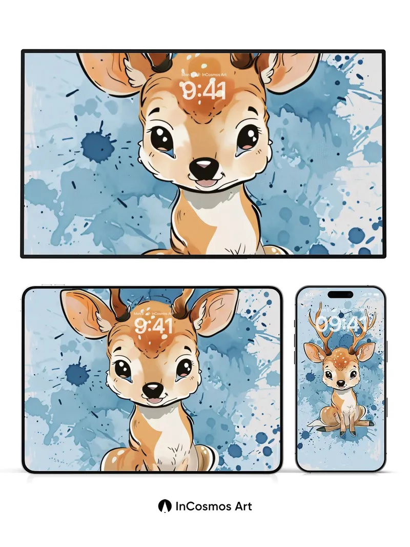Whimsical Deer Wallpaper with Watercolor Splash
