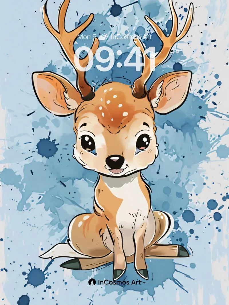 Whimsical Deer Wallpaper with Watercolor Splash