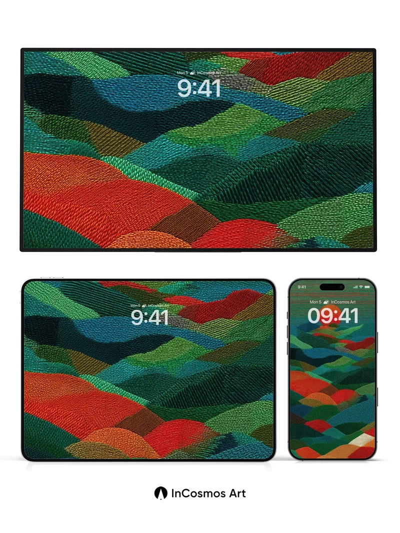 Sunset Tapestry Wallpaper with Embroidered Hills