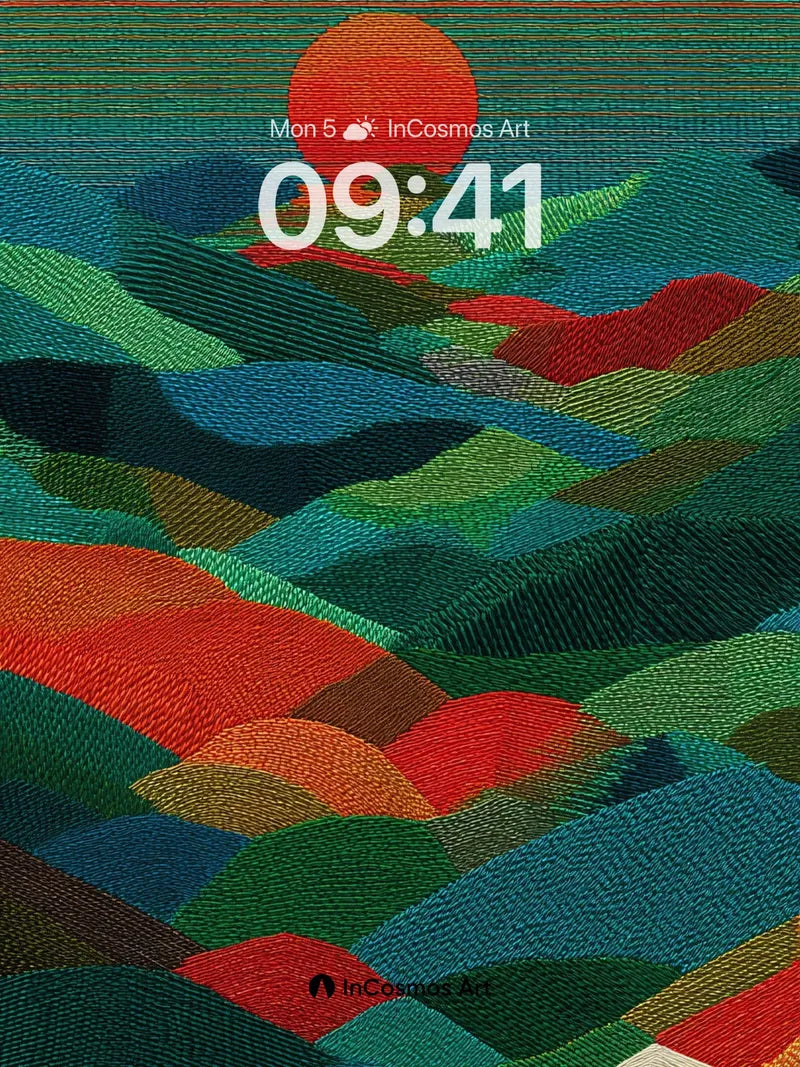 Sunset Tapestry Wallpaper with Embroidered Hills