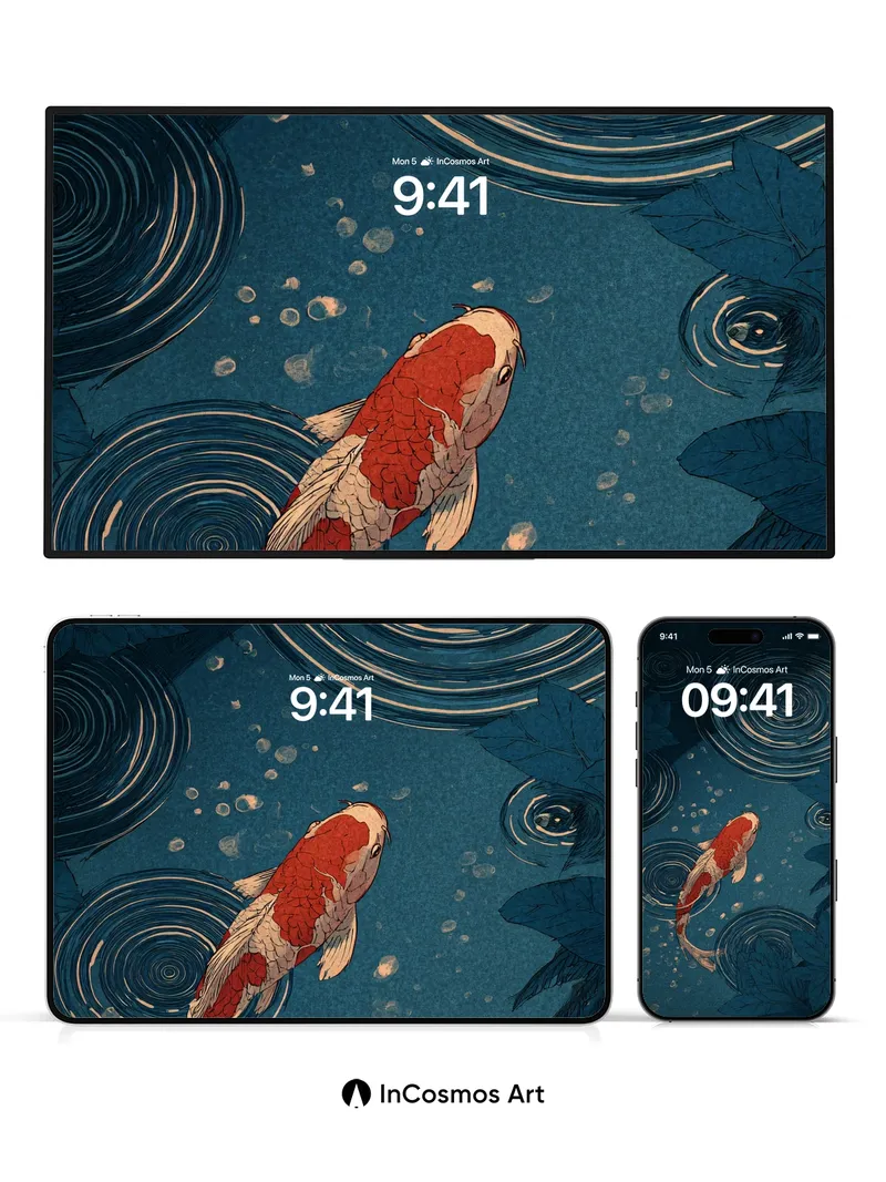 Serene Koi Wallpaper with Ink-Blot Ripples