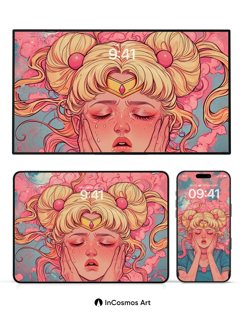 Crying Moonlight Wallpaper with Pink Storms