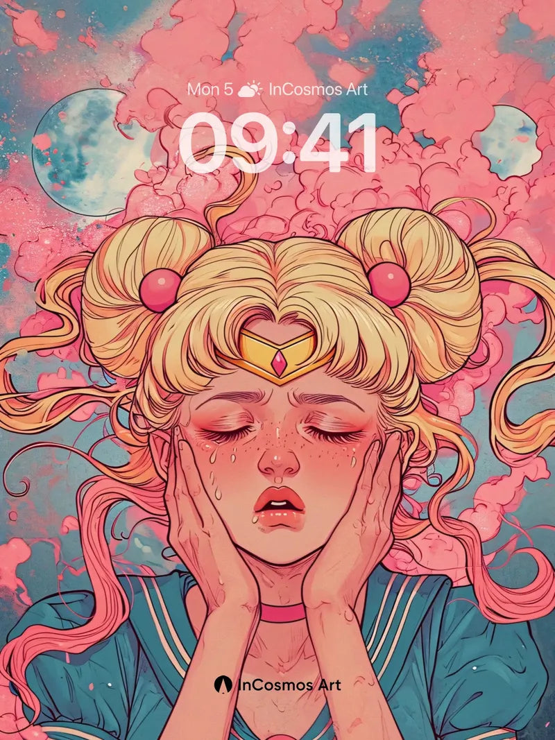 Crying Moonlight Wallpaper with Pink Storms