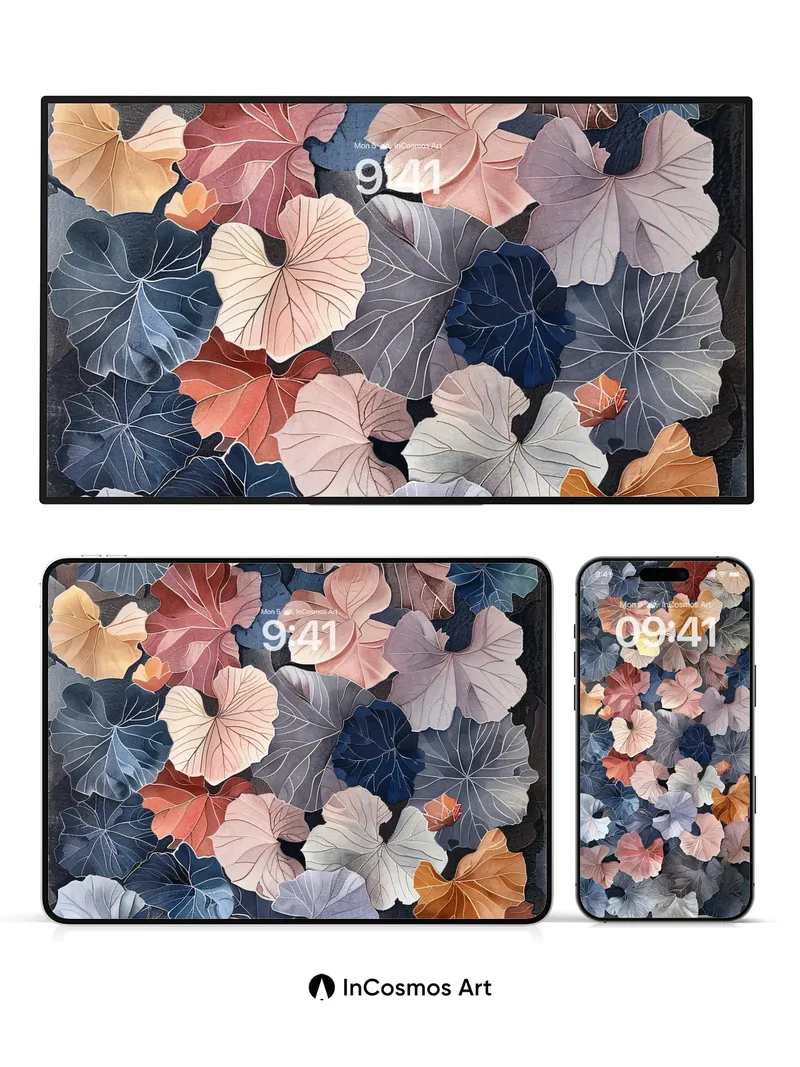 Whispering Canopy Wallpaper with Floating Leaves