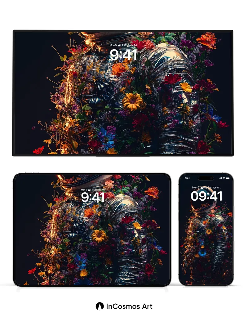 Cosmic Bloom Wallpaper with Flowered Suit