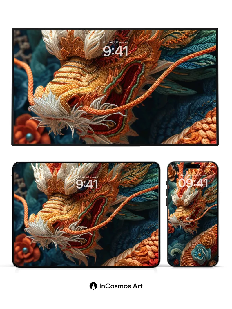 Embroidered Dragon Wallpaper with Mythic Threads