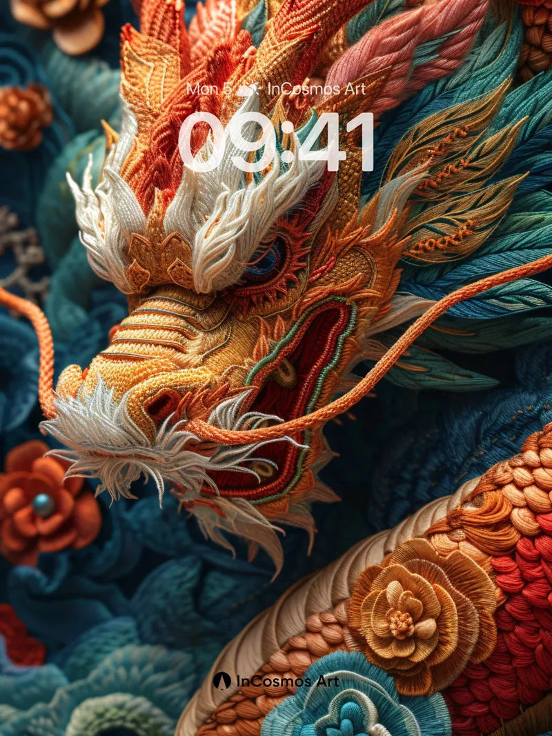Embroidered Dragon Wallpaper with Mythic Threads