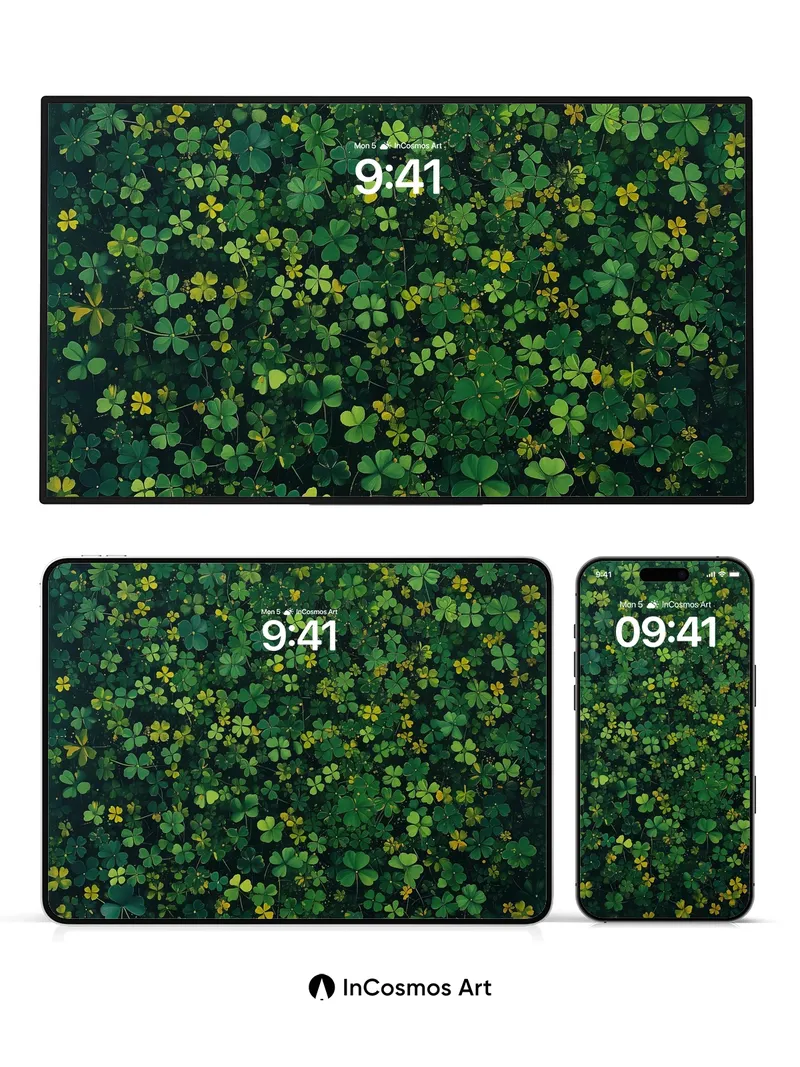 Whispering Clover Wallpaper with Golden Dots