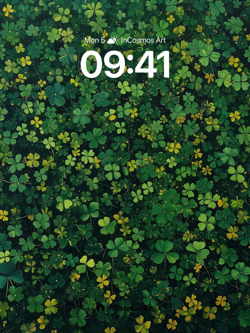 Whispering Clover Wallpaper with Golden Dots wallpaper for iPhone, iPad & Mac