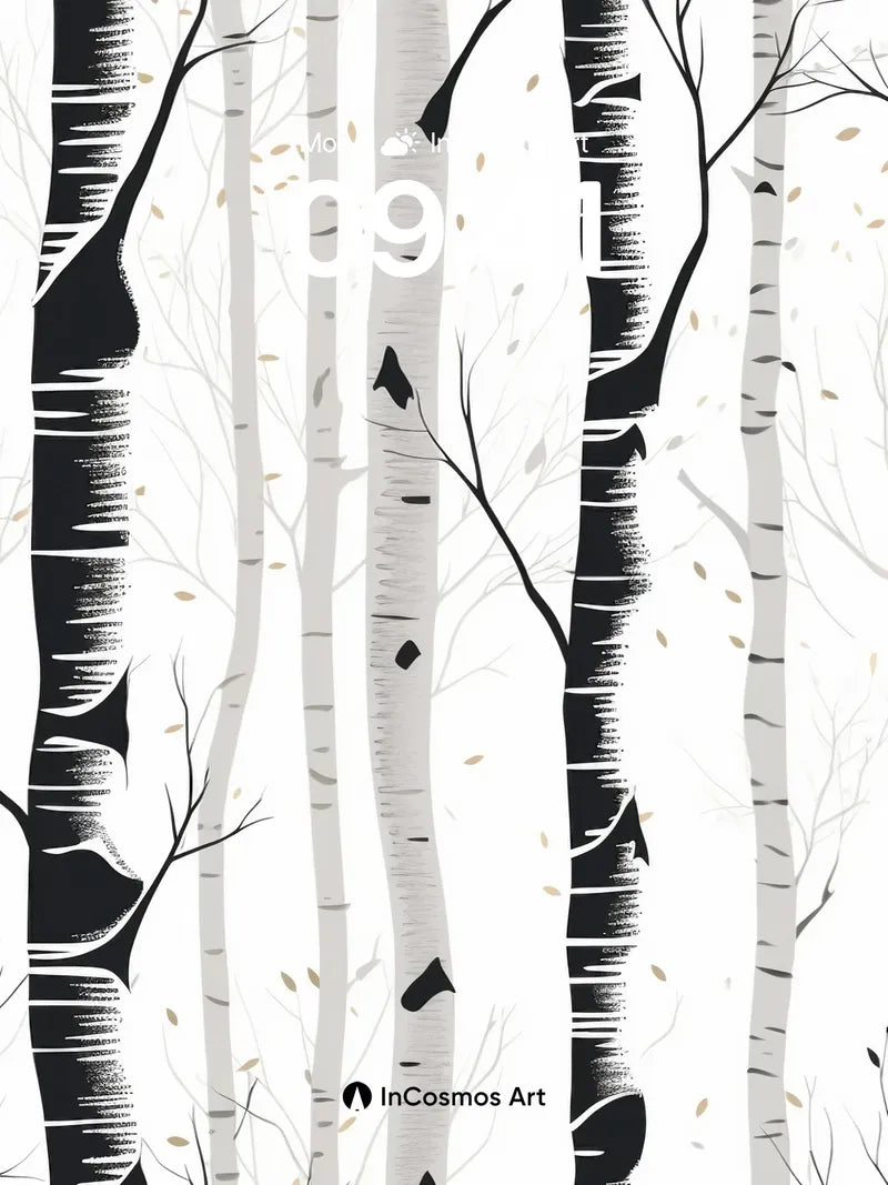 Silent Birch Forest Wallpaper with Golden Leaves
