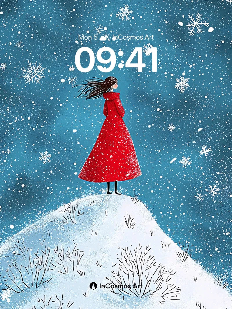 Snowfall Reverie Wallpaper with Crimson Silhouette wallpaper for iPhone, iPad & Mac