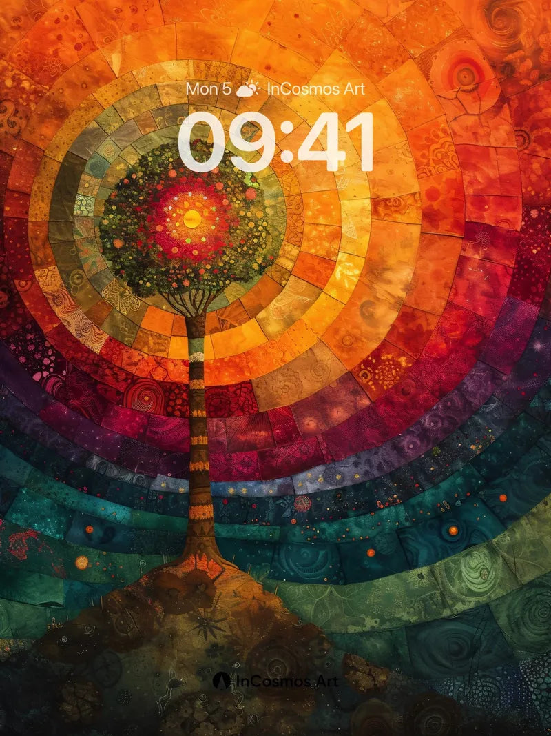 Cosmic Tree Wallpaper with Radiant Circles wallpaper for iPhone, iPad & Mac