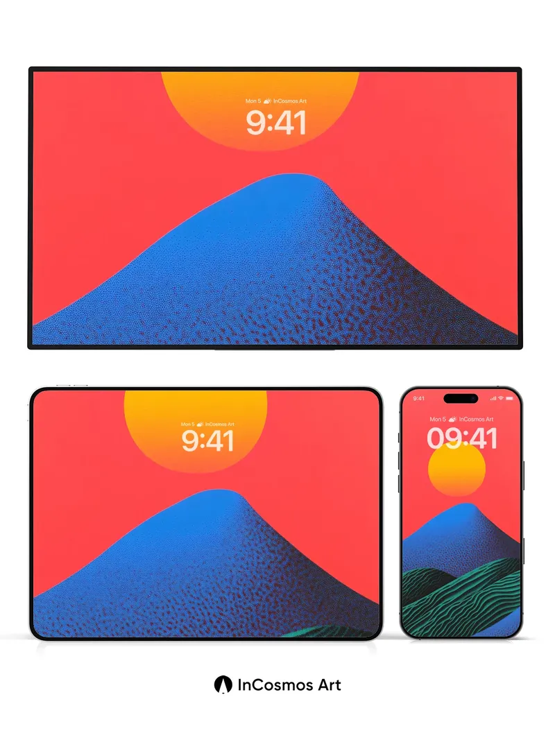 Crimson Horizon Wallpaper with Textured Peaks