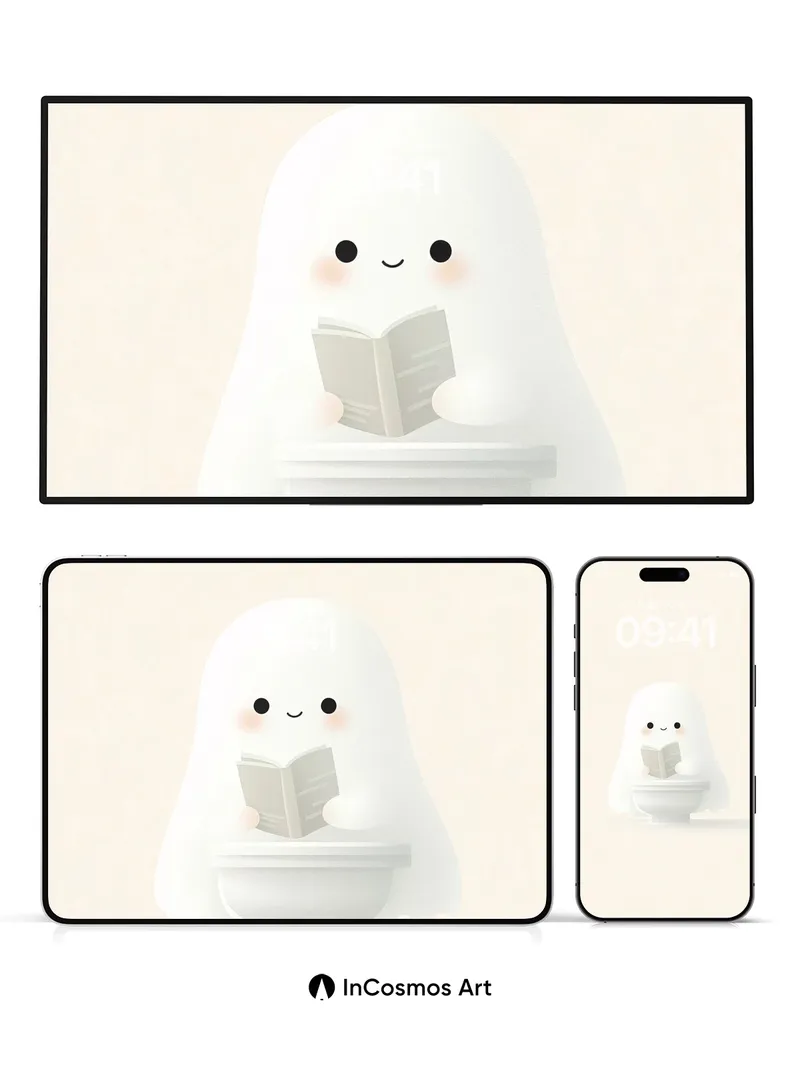 Serene Ghost Reading Wallpaper with Soft Light
